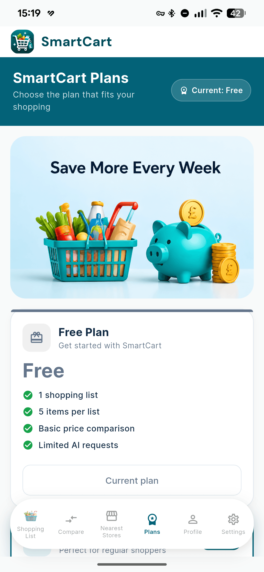 SmartCart plans screen
